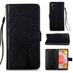 Embossing Dream Catcher Mandala Flower Leather Wallet Case for Samsung Galaxy A42 5G - Black