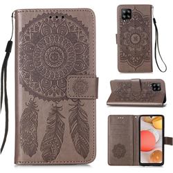Embossing Dream Catcher Mandala Flower Leather Wallet Case for Samsung Galaxy A42 5G - Gray