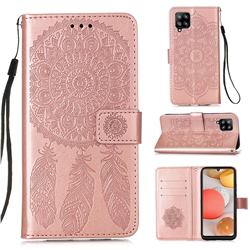 Embossing Dream Catcher Mandala Flower Leather Wallet Case for Samsung Galaxy A42 5G - Rose Gold