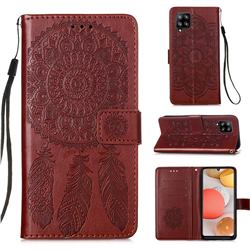 Embossing Dream Catcher Mandala Flower Leather Wallet Case for Samsung Galaxy A42 5G - Brown
