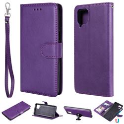 Retro Greek Detachable Magnetic PU Leather Wallet Phone Case for Samsung Galaxy A42 5G - Purple