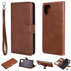 Retro Greek Detachable Magnetic PU Leather Wallet Phone Case for Samsung Galaxy A42 5G - Brown