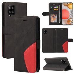 Luxury Two-color Stitching Leather Wallet Case Cover for Samsung Galaxy A42 5G - Black