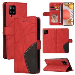 Luxury Two-color Stitching Leather Wallet Case Cover for Samsung Galaxy A42 5G - Red