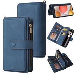 Luxury Multi-functional Zipper Wallet Leather Phone Case Cover for Samsung Galaxy A42 5G - Blue