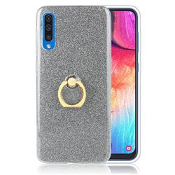 Luxury Soft TPU Glitter Back Ring Cover with 360 Rotate Finger Holder Buckle for Samsung Galaxy A50 - Black