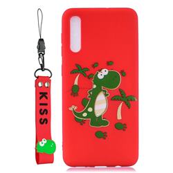 Red Dinosaur Soft Kiss Candy Hand Strap Silicone Case for Samsung Galaxy A50