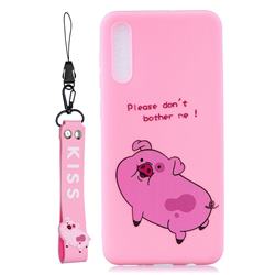 Pink Cute Pig Soft Kiss Candy Hand Strap Silicone Case for Samsung Galaxy A50