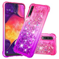 Rainbow Gradient Liquid Glitter Quicksand Sequins Phone Case for Samsung Galaxy A50 - Pink Purple