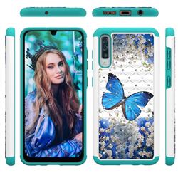 Flower Butterfly Studded Rhinestone Bling Diamond Shock Absorbing Hybrid Defender Rugged Phone Case Cover for Samsung Galaxy A50