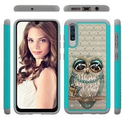 Sweet Gray Owl Studded Rhinestone Bling Diamond Shock Absorbing Hybrid Defender Rugged Phone Case Cover for Samsung Galaxy A50