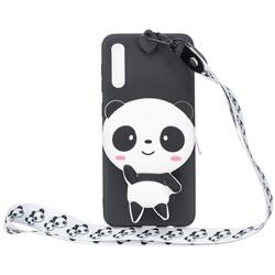 White Panda Neck Lanyard Zipper Wallet Silicone Case for Samsung Galaxy A50