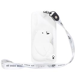 White Polar Bear Neck Lanyard Zipper Wallet Silicone Case for Samsung Galaxy A50