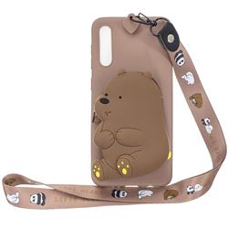 Brown Bear Neck Lanyard Zipper Wallet Silicone Case for Samsung Galaxy A50