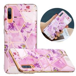 Purple Flower Painted Marble Electroplating Protective Case for Samsung Galaxy A50