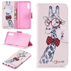 Glasses Giraffe Leather Wallet Case for Samsung Galaxy A50