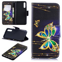 Golden Shining Butterfly Leather Wallet Case for Samsung Galaxy A50