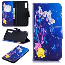 Yellow Flower Butterfly Leather Wallet Case for Samsung Galaxy A50