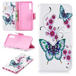 Peach Butterflies Leather Wallet Case for Samsung Galaxy A50