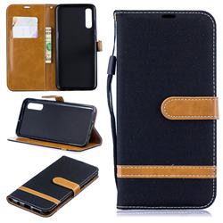 Jeans Cowboy Denim Leather Wallet Case for Samsung Galaxy A50 - Black
