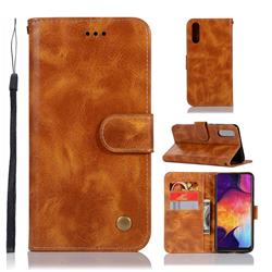Luxury Retro Leather Wallet Case for Samsung Galaxy A50 - Golden