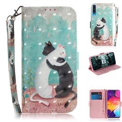 Black and White Cat 3D Painted Leather Wallet Phone Case for Samsung Galaxy A50