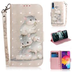 Three Squirrels 3D Painted Leather Wallet Phone Case for Samsung Galaxy A50