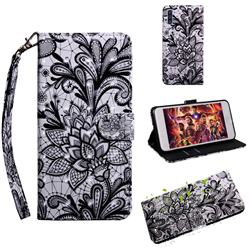 Black Lace Rose 3D Painted Leather Wallet Case for Samsung Galaxy A50