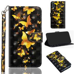 Golden Butterfly 3D Painted Leather Wallet Case for Samsung Galaxy A50