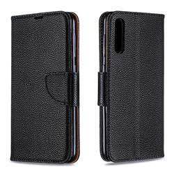 Classic Luxury Litchi Leather Phone Wallet Case for Samsung Galaxy A50 - Black