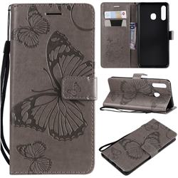 Embossing 3D Butterfly Leather Wallet Case for Samsung Galaxy A50 - Gray