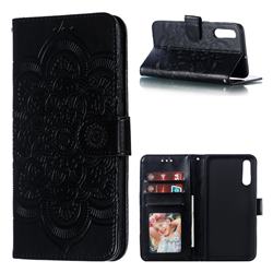 Intricate Embossing Datura Solar Leather Wallet Case for Samsung Galaxy A50 - Black