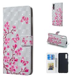 Butterfly Sakura Flower 3D Painted Leather Phone Wallet Case for Samsung Galaxy A50