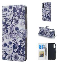 Skull Flower 3D Painted Leather Phone Wallet Case for Samsung Galaxy A50