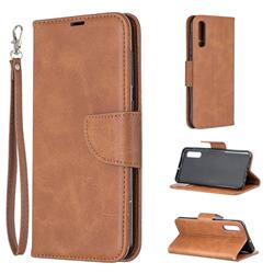 Classic Sheepskin PU Leather Phone Wallet Case for Samsung Galaxy A50 - Brown