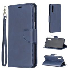 Classic Sheepskin PU Leather Phone Wallet Case for Samsung Galaxy A50 - Blue