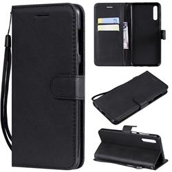 Retro Greek Classic Smooth PU Leather Wallet Phone Case for Samsung Galaxy A50 - Black