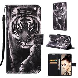 Black and White Tiger Matte Leather Wallet Phone Case for Samsung Galaxy A50