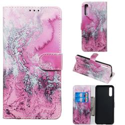 Pink Seawater PU Leather Wallet Case for Samsung Galaxy A50