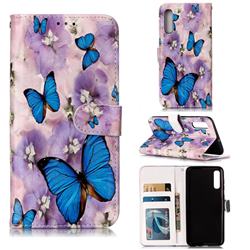 Purple Flowers Butterfly 3D Relief Oil PU Leather Wallet Case for Samsung Galaxy A50