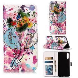 Flower Elephant 3D Relief Oil PU Leather Wallet Case for Samsung Galaxy A50