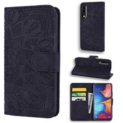 Retro Embossing Mandala Flower Leather Wallet Case for Samsung Galaxy A50 - Black