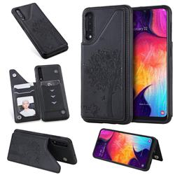 Luxury Tree and Cat Multifunction Magnetic Card Slots Stand Leather Phone Back Cover for Samsung Galaxy A50 - Black