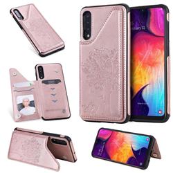 Luxury Tree and Cat Multifunction Magnetic Card Slots Stand Leather Phone Back Cover for Samsung Galaxy A50 - Rose Gold