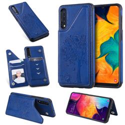 Luxury Tree and Cat Multifunction Magnetic Card Slots Stand Leather Phone Back Cover for Samsung Galaxy A50 - Blue