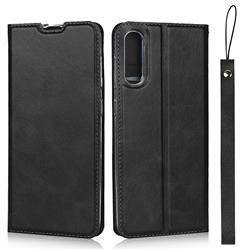 Calf Pattern Magnetic Automatic Suction Leather Wallet Case for Samsung Galaxy A50 - Black