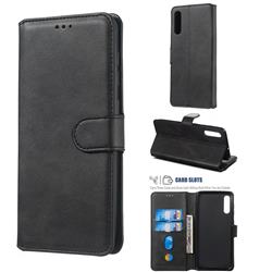 Retro Calf Matte Leather Wallet Phone Case for Samsung Galaxy A50 - Black