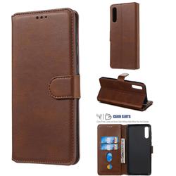 Retro Calf Matte Leather Wallet Phone Case for Samsung Galaxy A50 - Brown