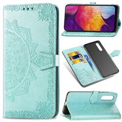 Embossing Imprint Mandala Flower Leather Wallet Case for Samsung Galaxy A50 - Green
