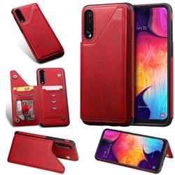 Luxury Multifunction Magnetic Card Slots Stand Calf Leather Phone Back Cover for Samsung Galaxy A50 - Red